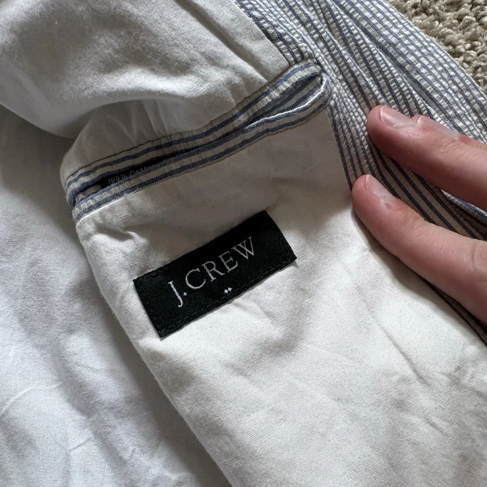 J. Crew Seersucker Blazer Jacket Men's 40R Light Blue White Preppy